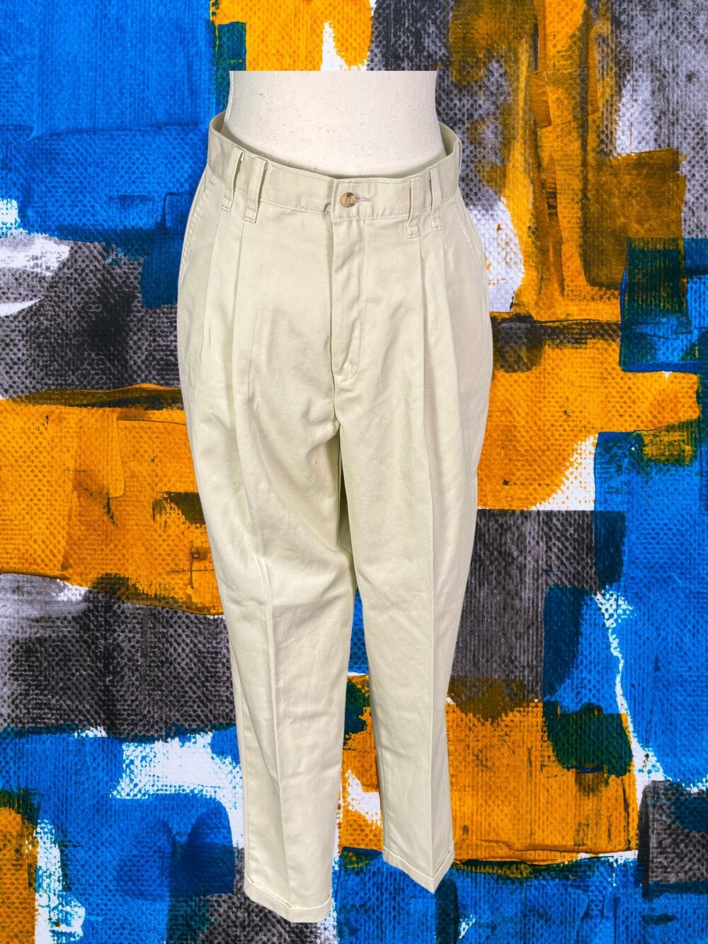 Deadstock Vintage 80s Chic High Rise Balloon Taper Leg Twill Khaki Chinos 12P